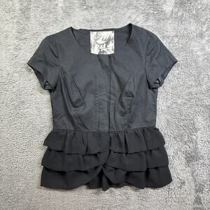 Mac & Jac Women's Black Ruffle Tiered Peplum Blouse Top Short Sleeve XS